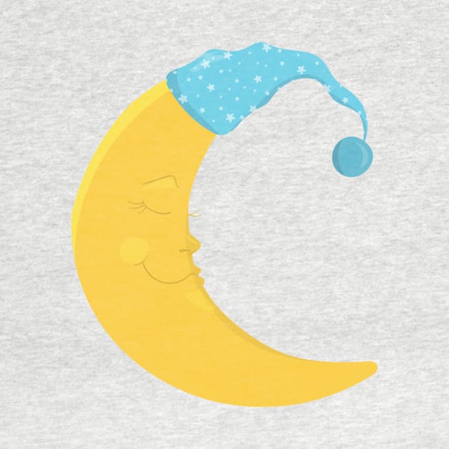 Sleeping Moon, Yellow Moon, Cute Moon, Nightcap by Jelena Dunčević